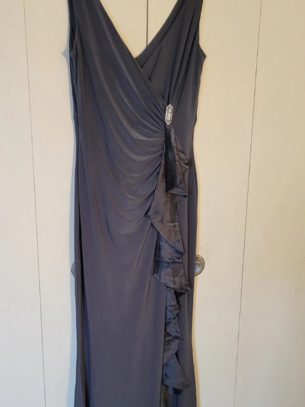 Ralph Lauren Charcoal Gray Sleeveless Ruffle Wrap Maxi Dress